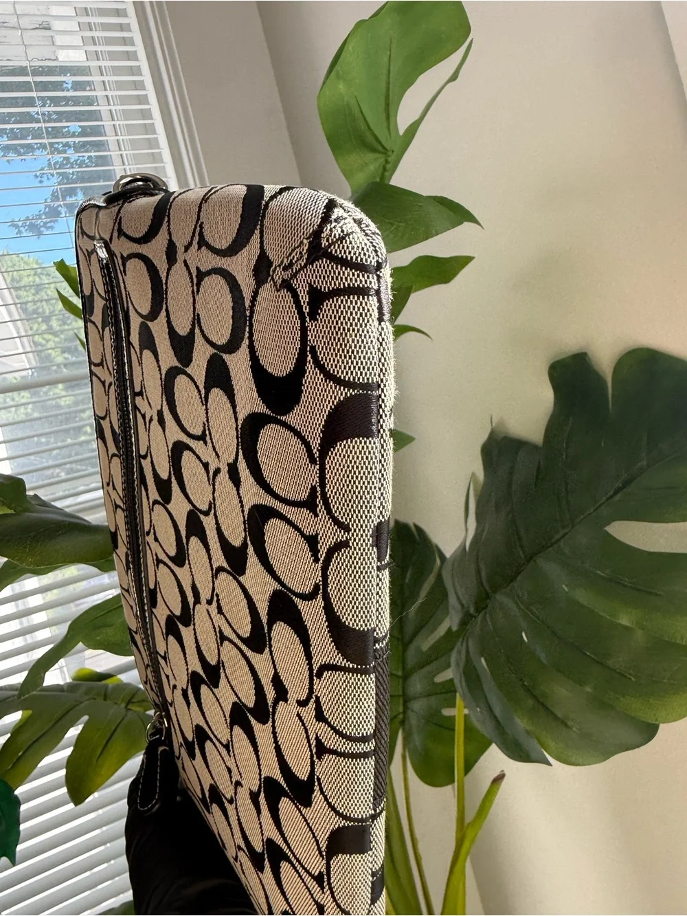 Coach Monogram Laptop Sleeve in Black and Tan